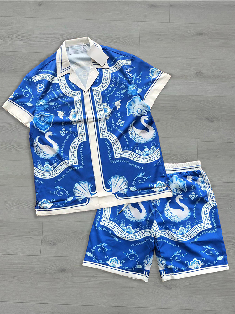Holiday Swan Graphics Art Print Street Shirt And Shorts Co-ord