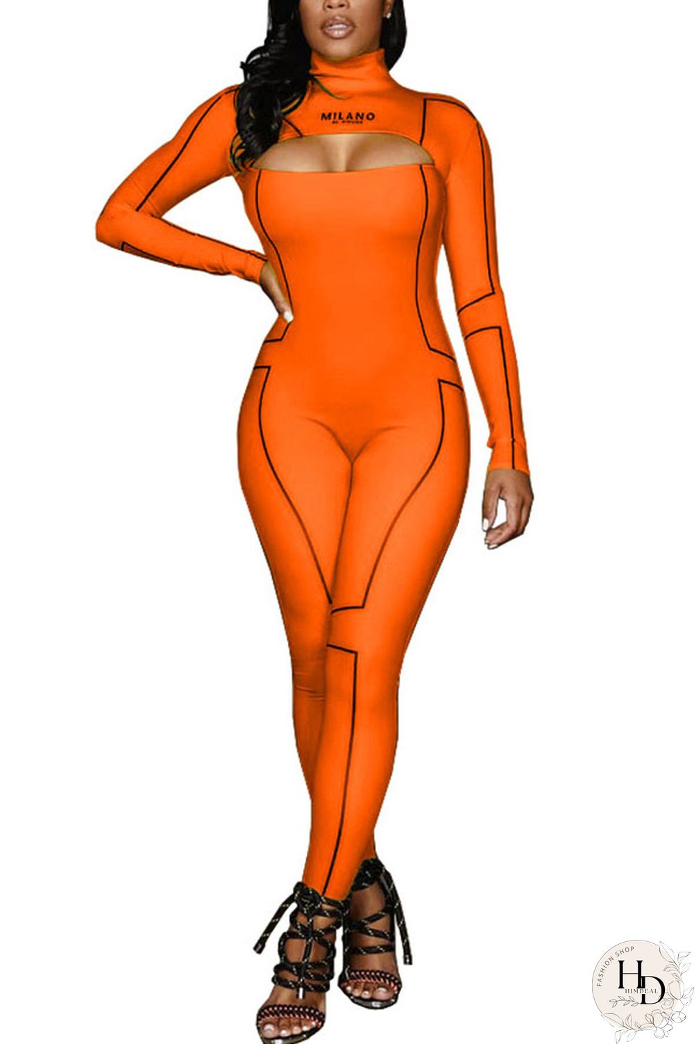 rose red Fashion Print Backless Milk. Long Sleeve O Neck Jumpsuits