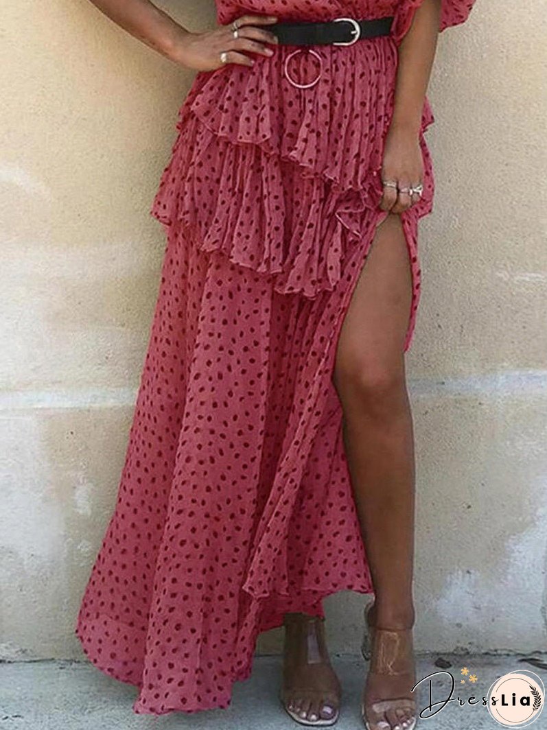 Women's Dresses Polka Dot Print Sloping Shoulder Split Chiffon Dress