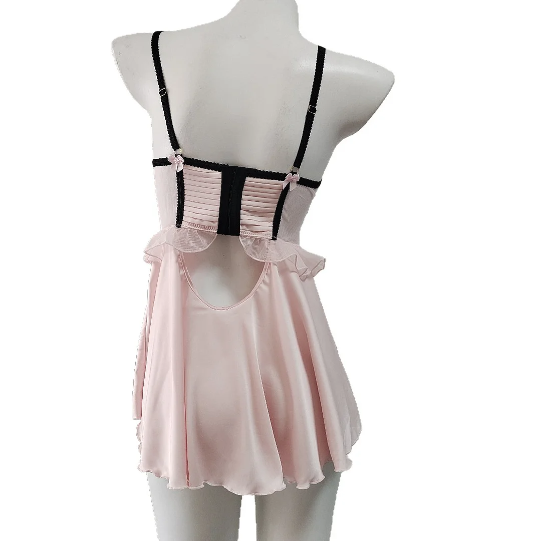 Brownm Brownm With Chest Cushion Pure Lust Wind Pajamas Female French Pure Lust Wind High-Grade Lace Perspective Thin Ice Ribbon Sling Skirt