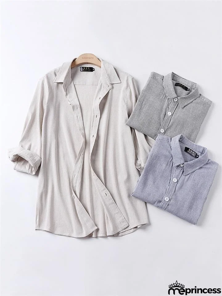 Loose Casual Comfy Striped Full Buttons Long Sleeve Shhirts