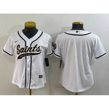 Women's New Orleans Saints Blank White With Patch Cool Base Stitched Baseball Jersey(Run Small)