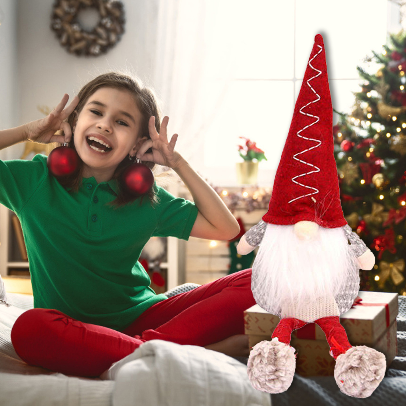 

Gnome Christmas Decor with LED Light - Handmade Plush Elf Table Ornaments, 501 Original