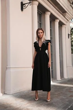 Summer Casual Midi Dress Fashion Women V-neck High Waist Short Sleeve Party Dress Streetwear Sundress
