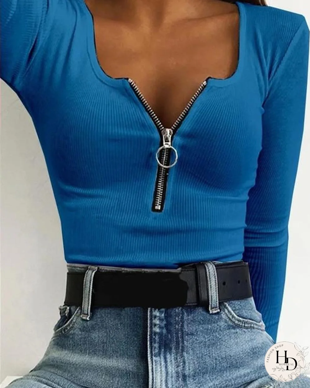 Casual Stretch Stretch Zipper T-Shirt