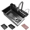 [US Local Warehouse] Stainless Steel Kitchen Sink with Pull-Out Swivel Faucet Double Waterfall Sinks