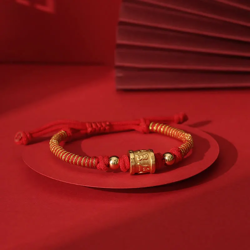 Handmade 999 Sterling Silver Tibetan Golden Om Mani Padme Hum Engraved Luck Connection Braided Bracelet