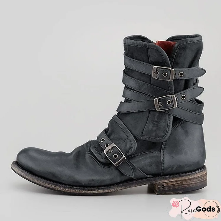 Men's Retro Multiple Buckle Retro Ankle Boots-Black Friday 40% Off