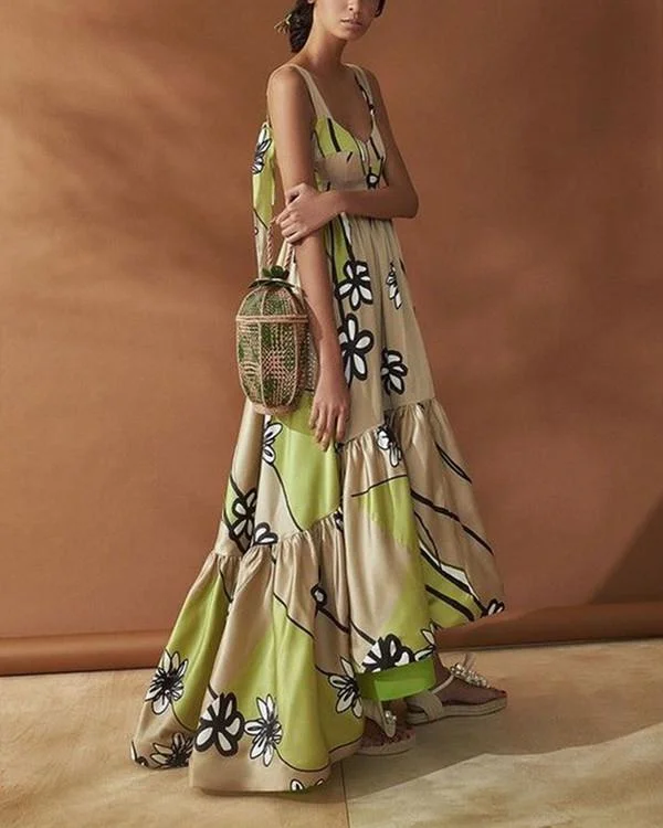 Elegant Stylish Sleeveless Floral Print Maxi Dress P115995