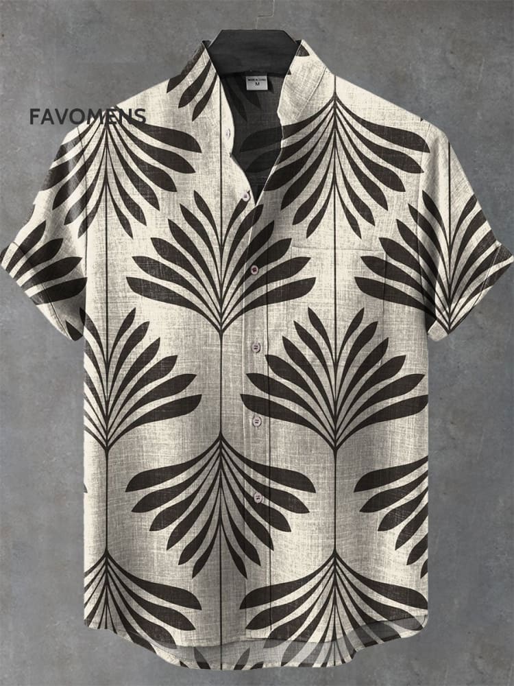 Vintage Simple Plant Pattern Art Print Casual 100% Cotton Shirt Multicolor / S