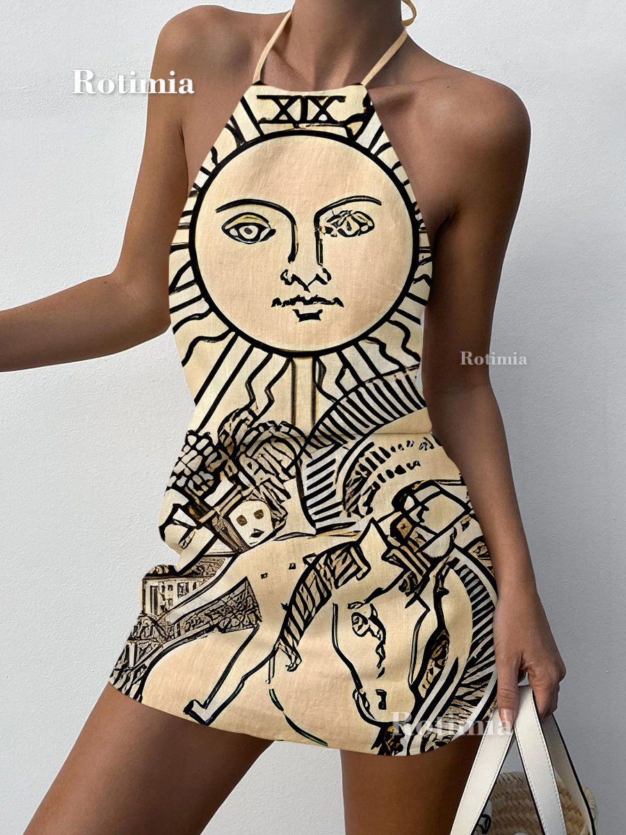 Sun Print Sleeveless Suspenders Dress