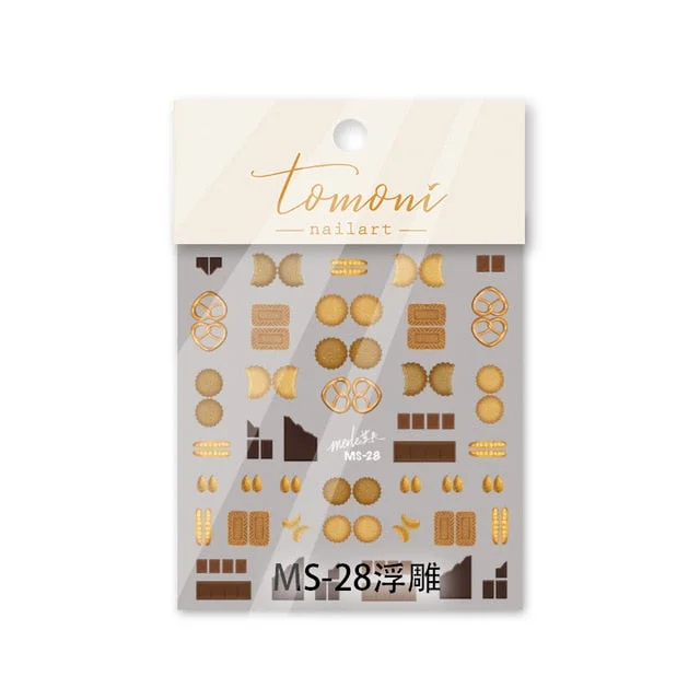 1PC Nail Sticker Back Adhesive Engraved Acrylic Summer Nail Decals  Cute 3D Biscuit Chocolate Design for Manicure DIY Decoration-Nail Inspo