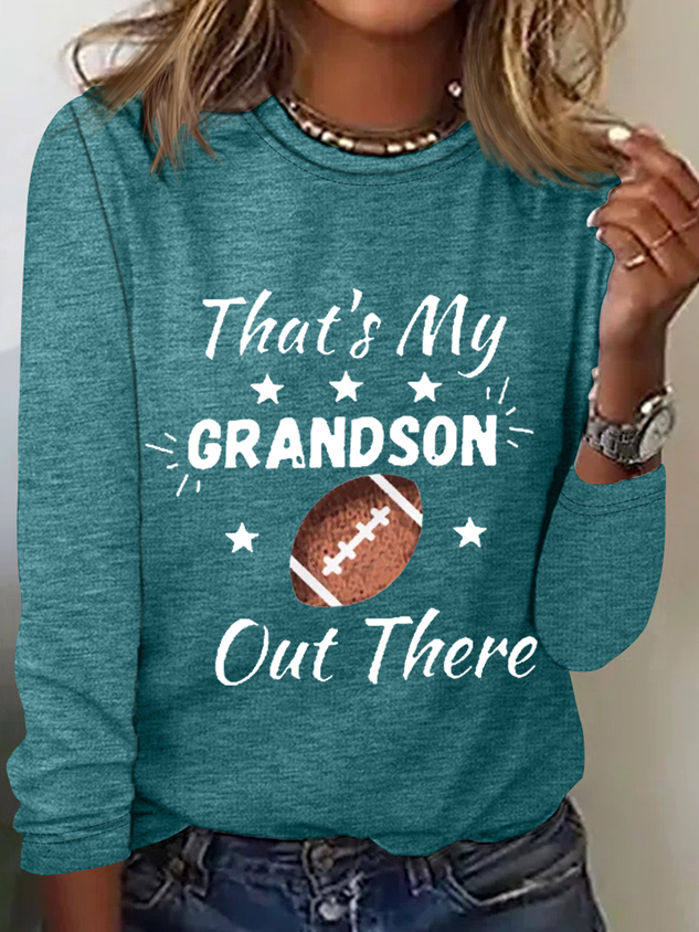 Women's That's My Grandson Out There Football Grandma Casual Cotton-Blend Simple Long Sleeve Shirt socialshop