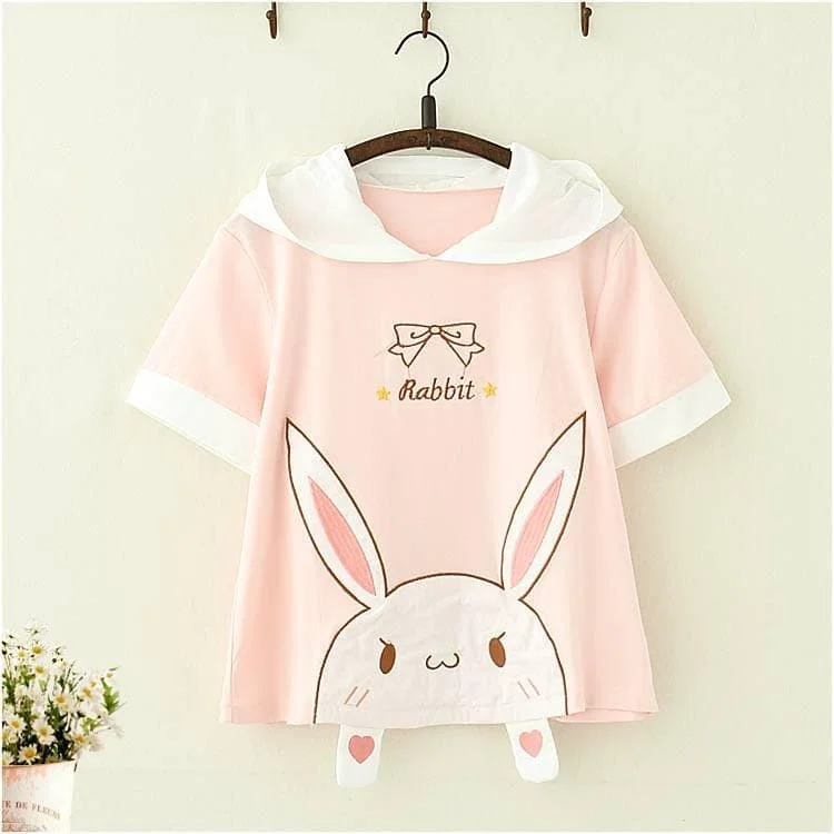 Pink Kawaii Rabbit Hoodie Tee Shirt SP13650