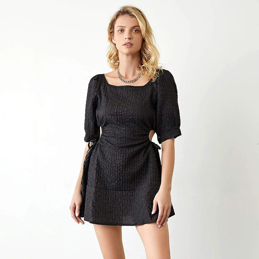 Chaya Black Puff Sleeve Mini Dress