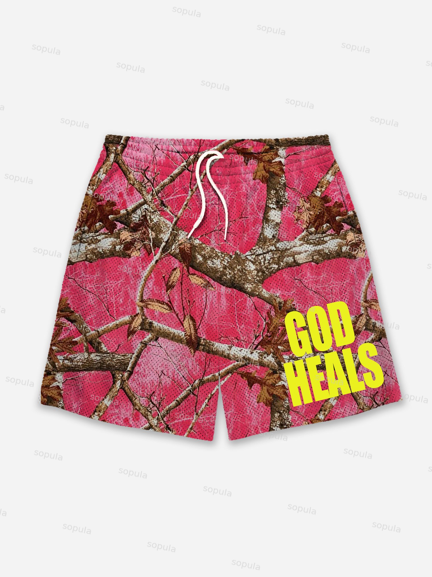 God Heals Pink Camouflage Mesh Shorts