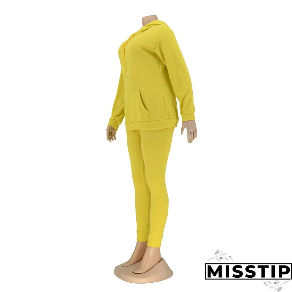 Winter Hooded Sweatshirt Skinny Pants Tracksuit