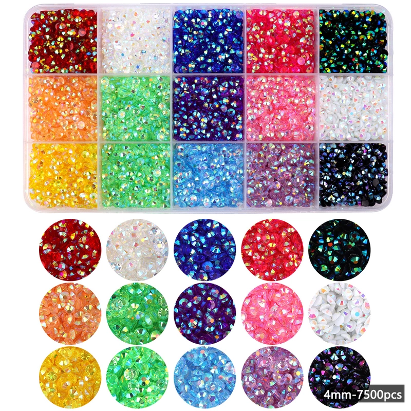 15 Color Resin Bottoming Drill Color AB Diamond Mixed Color Acrylic Diamond Handmade DIY Stick-on Crystals Large Transparent Rhinestone Jewelry Suit