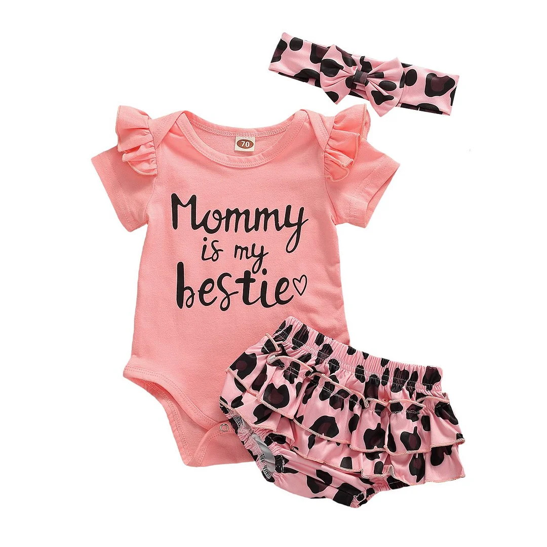 2020 Baby Summer Clothing Newborn Infant Baby Girls Ruffle Tops Jumpsuit Romper + Leopard Tutu Shorts Pants Headband Outfits Set