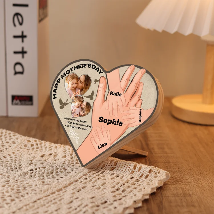 4 Names-Personalized Family Heart Wooden Ornament Gift-Customized Gift Ornament Desktop Decoration Picture Frame For Mother