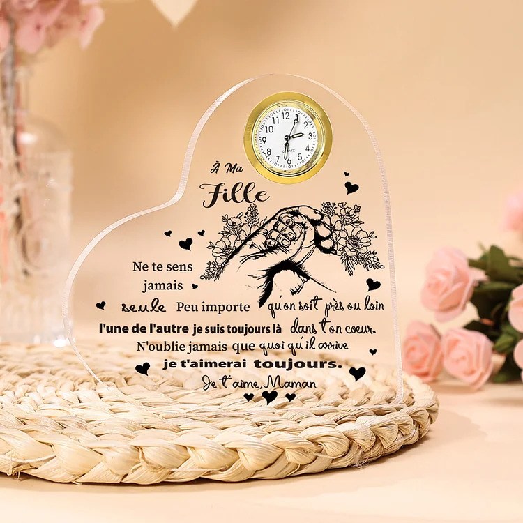 À MA Fille-Plaque Acrylique en Forme de Coeur avec Horloge La Main Dans La Main Jessemade FR