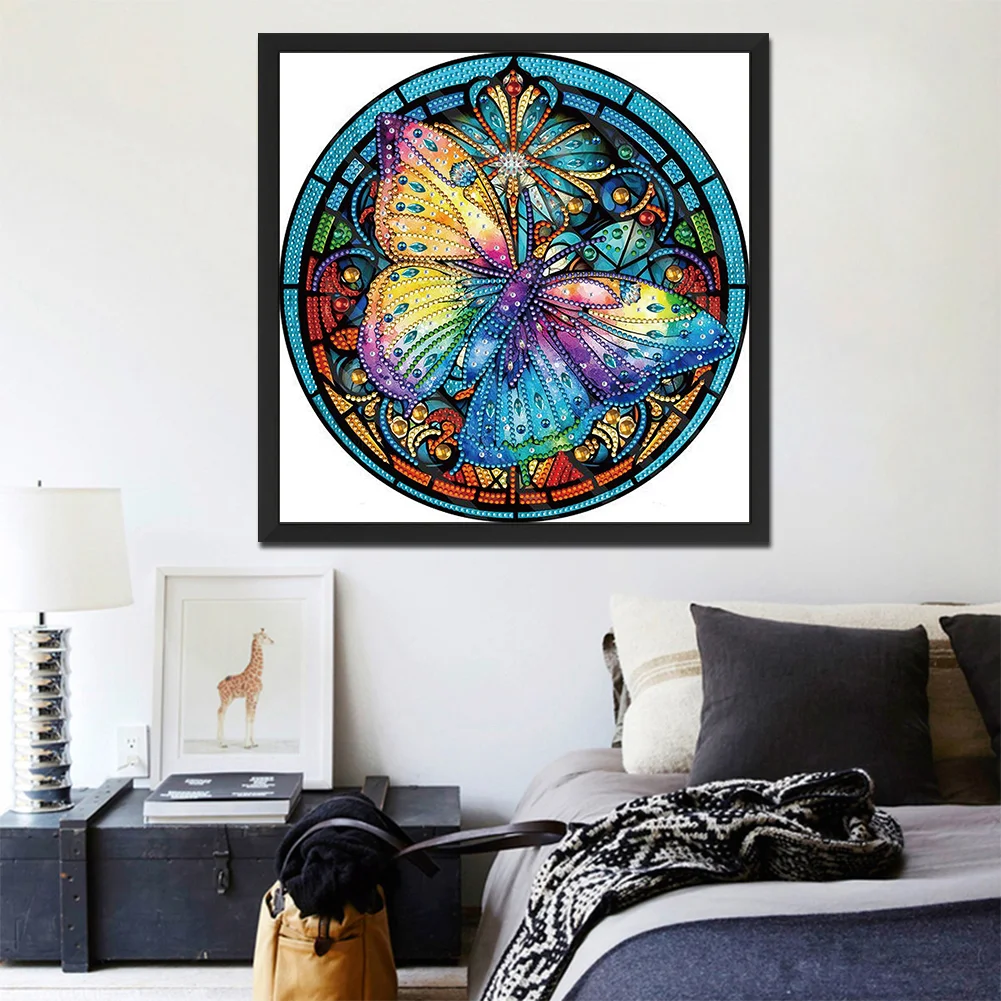 Diamond Painting - Partial Special Shaped Drill - Stain Glass Butterfly(30*30cm)