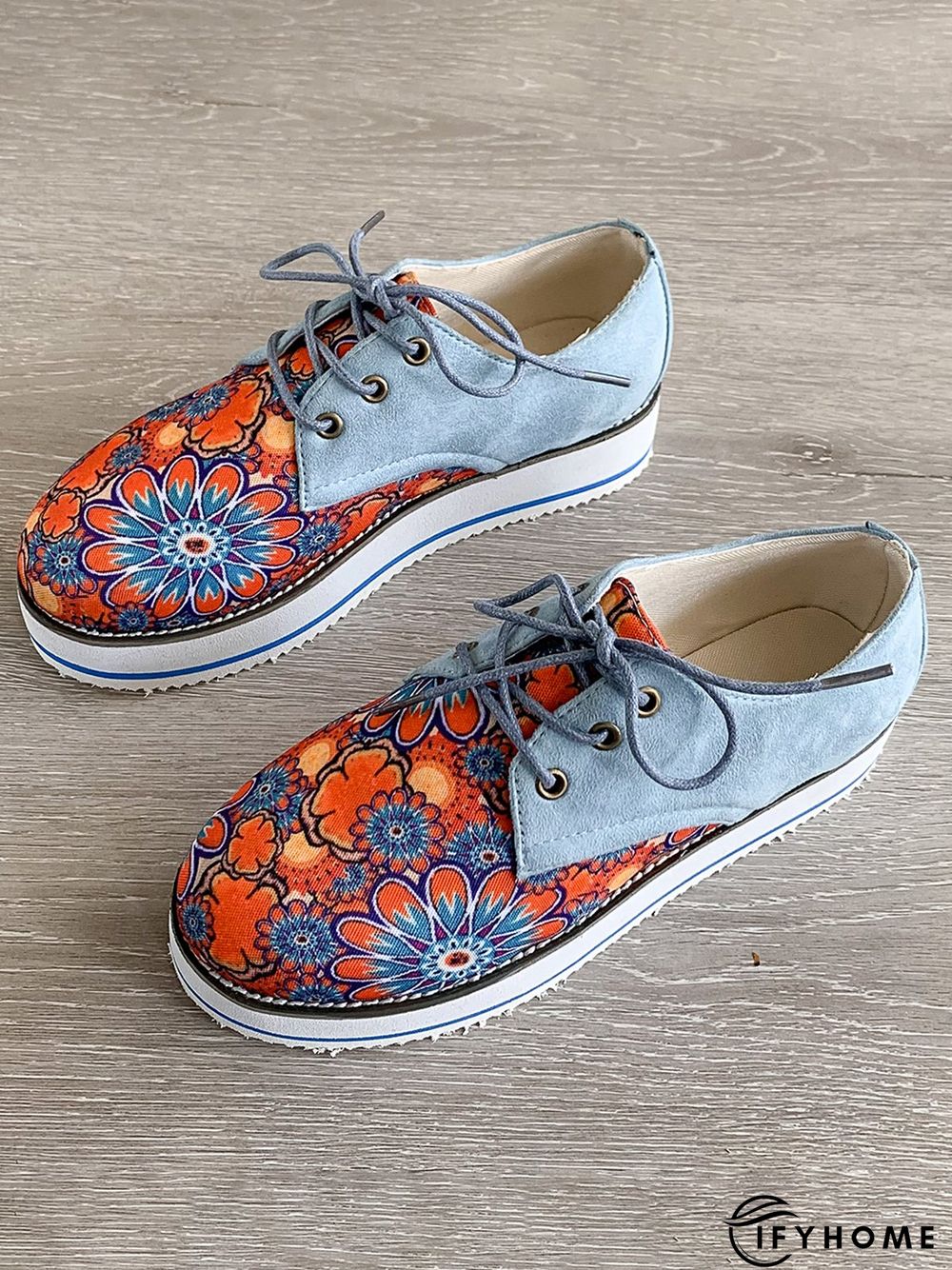 Floral Printed Patchwork Lace Up Shoes | IFYHOME