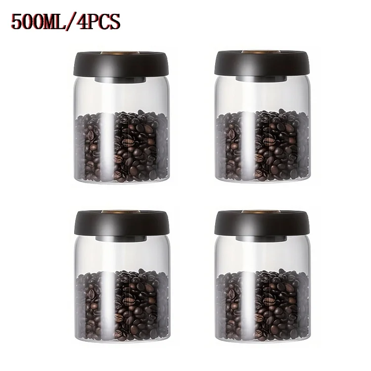 MYVIT Glass Coffee Jars Set of 4 with Airtight Lids Vacuum Seal Coffee Bean Container Jars Kitchen Food Storage Jars