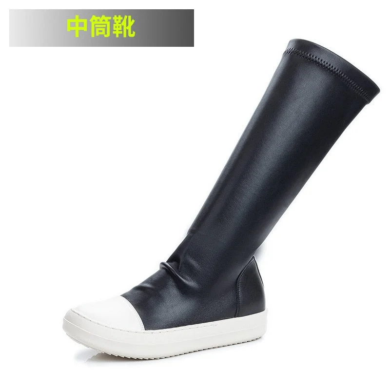 Comemore Women's Over-the-knee Boots 2021 New Girls Women Knee High Boot Leather Elastic Microfiber Flat Casual Platform Shoes