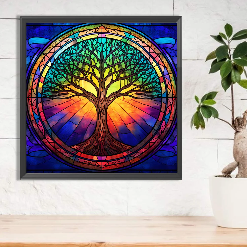 Diamond Painting - Full Round Drill - Stained Glass Tree(Canvas|30*30cm)