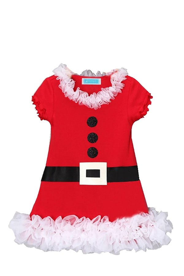 Fancy Kids Short Sleeve Dress Fur Christmas Santa Claus Costume Red-elleschic