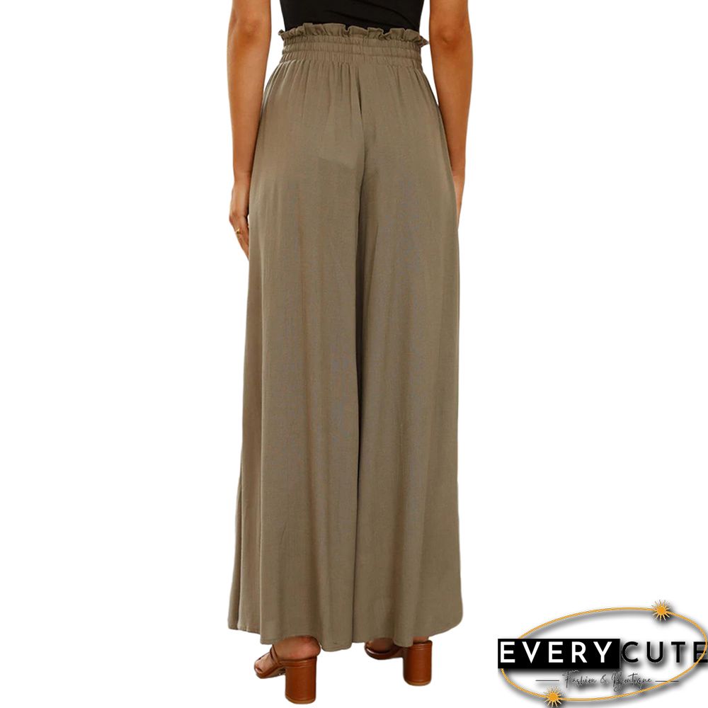 Khaki High Waist Elastic Waistband Long Culottes