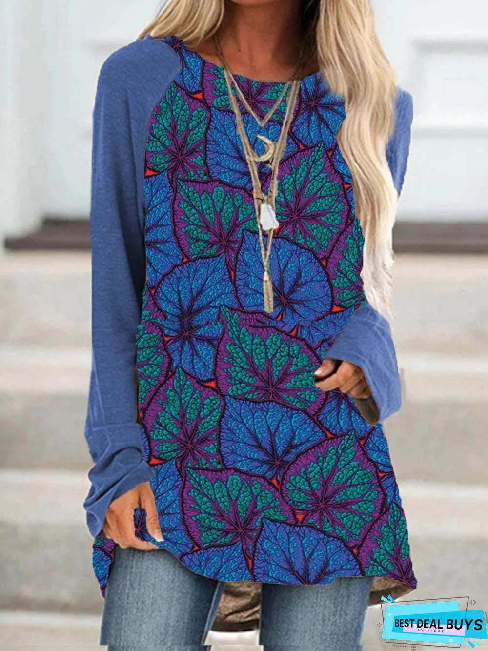 Long Sleeve Cotton-Blend Tunic Top