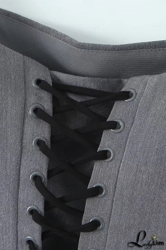 French Style Square Neck Cap Sleeve Lace Up Open Back Twilled Crop Top