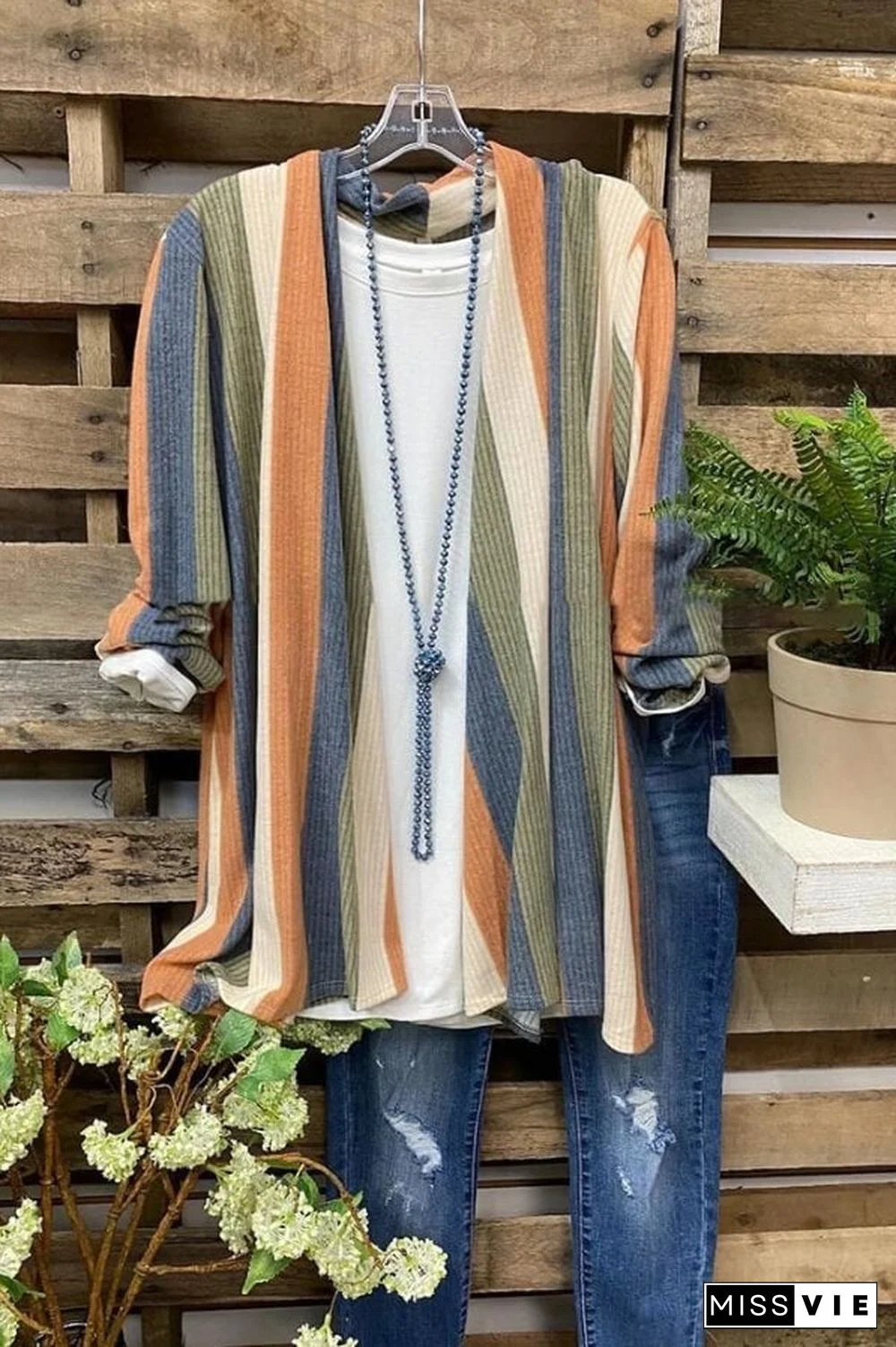 Fashion Casual Stripe Print Coat