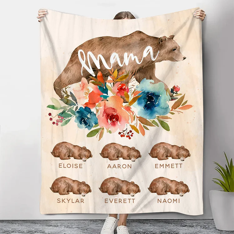Kettenmachen Personalisierbare 6 Namen Bunt Blume Mama Bär Decke - Geschenk für Mutter