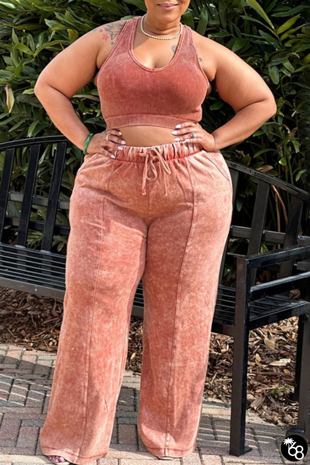 Orange Casual Solid Vests Pants O Neck Plus Size Two Pieces | 168DEAL
