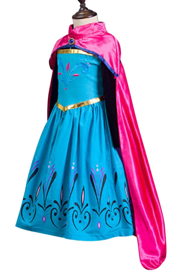 Halloween High Neck Long Sleeve Little Girl Frozen Anna Costume Blue-elleschic