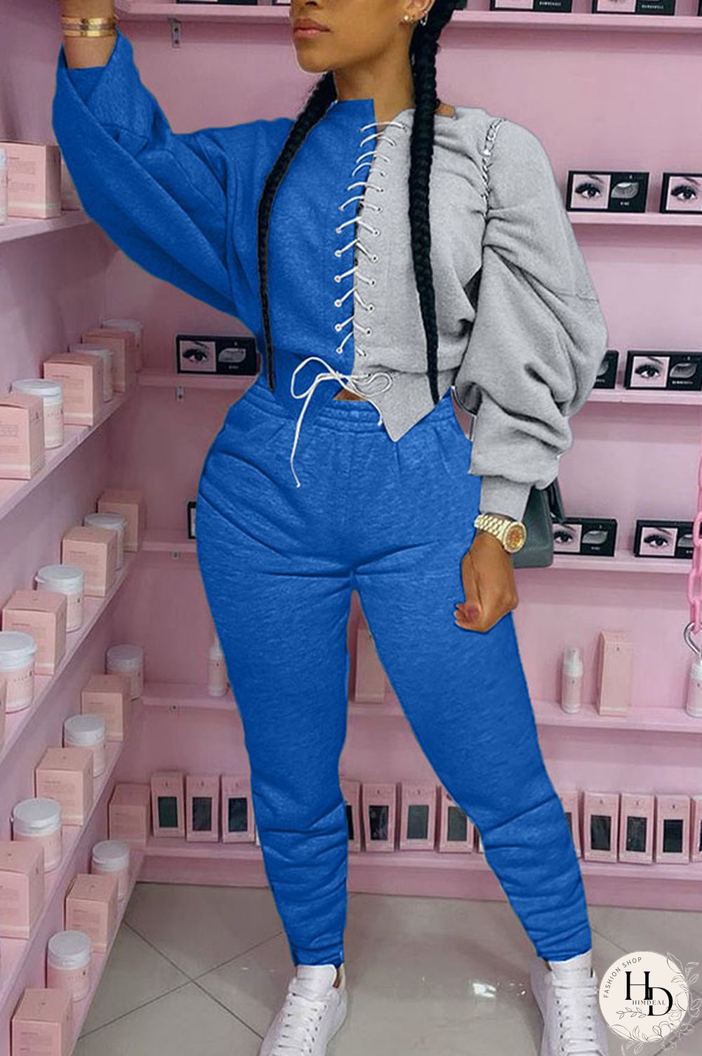 Grey Sexy Solid Patchwork O Neck Long Sleeve Short Two Pieces