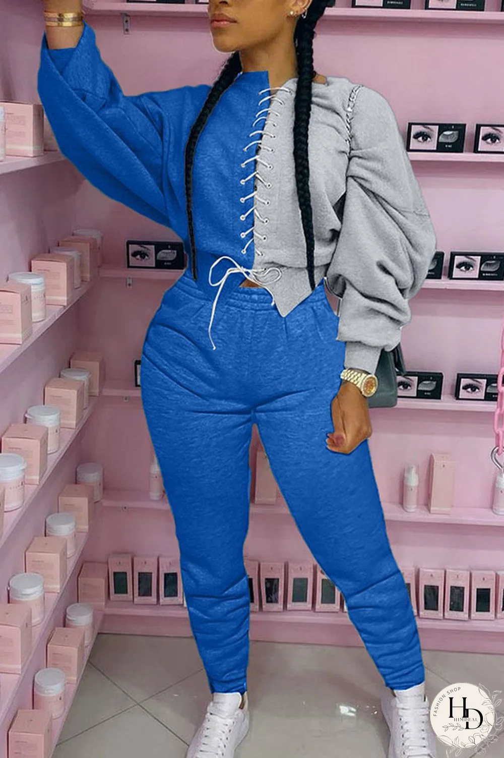 Grey Sexy Solid Patchwork O Neck Long Sleeve Short Two Pieces