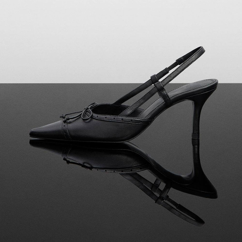 Black Pointed Toe Stiletto Heel Slingback Pumps with Bow Decor Nicepairs