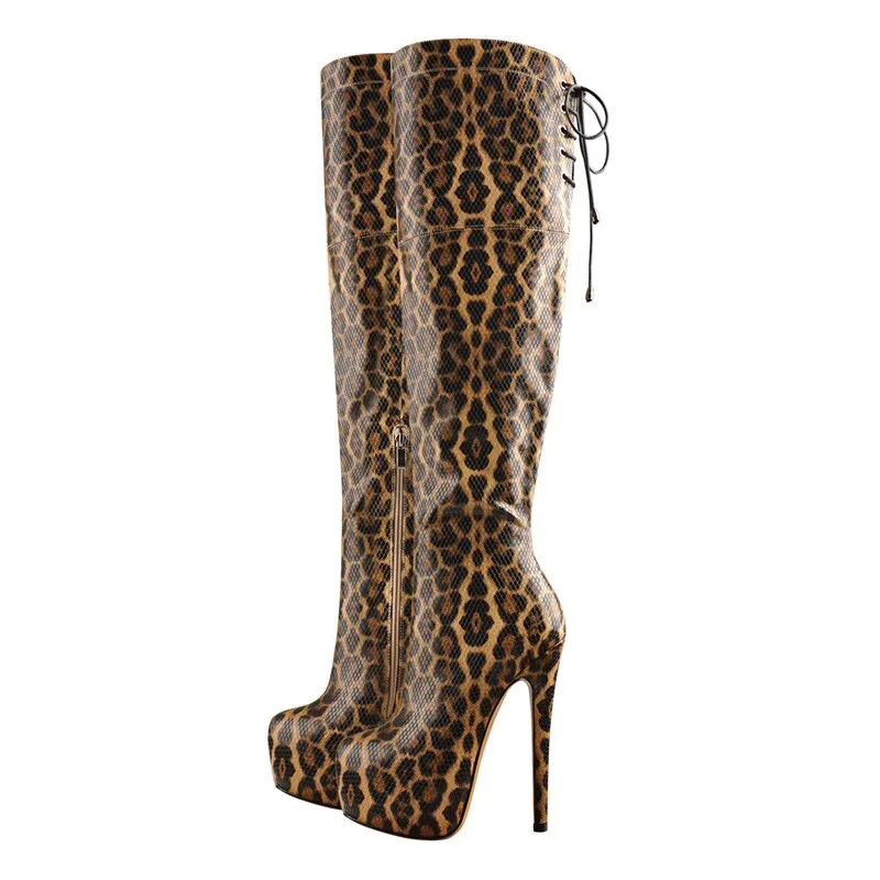 Onlymaker Women's Sexy Platform Zip 16cm High Heel Stiletto Stretch Over The Knee High Boot plus size US5~US15 women boots