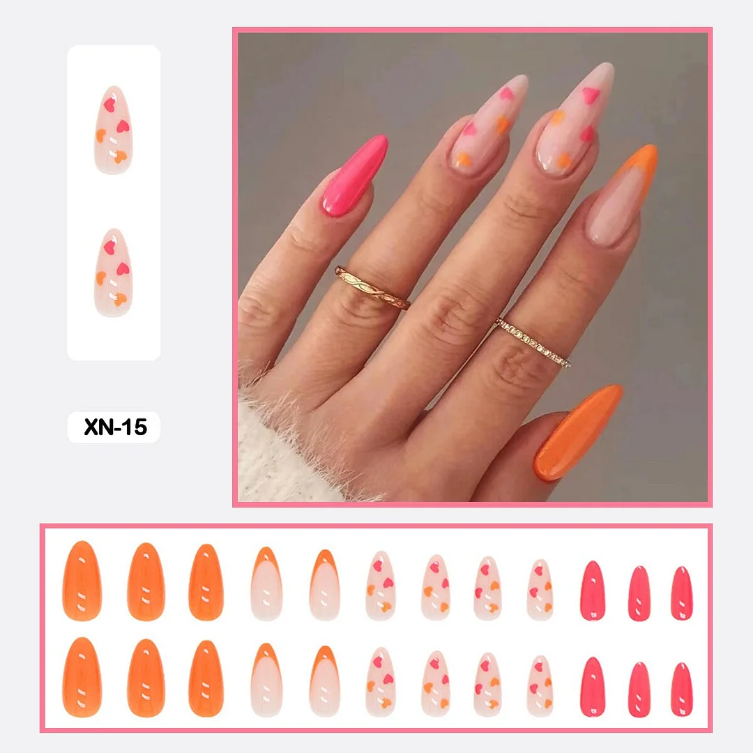 24pcs Fresh Lovely Pink Purple Blue Summer Flower Water Drop Shaped Fake Nails With Glue Wearable False Nails With Wearing Tools-Nail Inspo