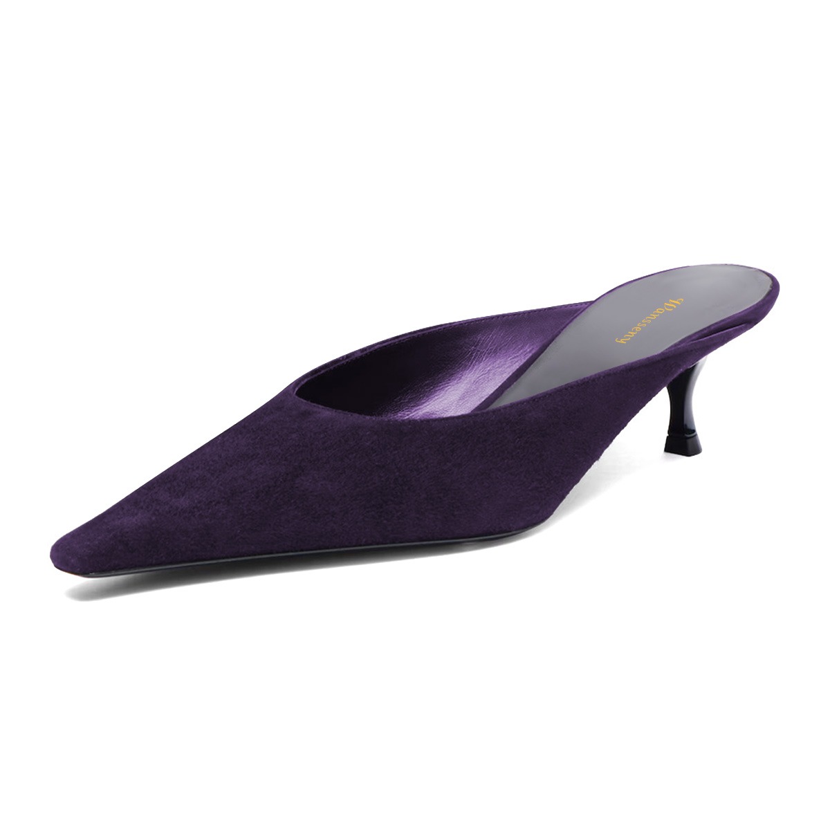 Purple Vegan Suede Pointed Toe Slip-On Mule Kitten Heels Nicepairs