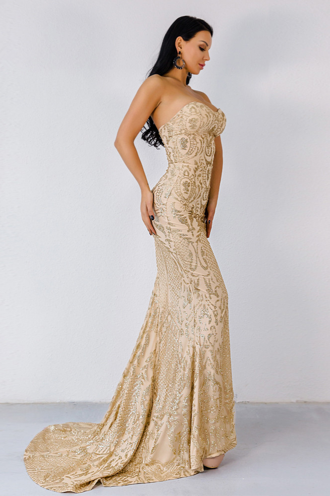 Bellasprom Luxurious Mermaid Long Prom Dress With Sequins Online Sweetheart
