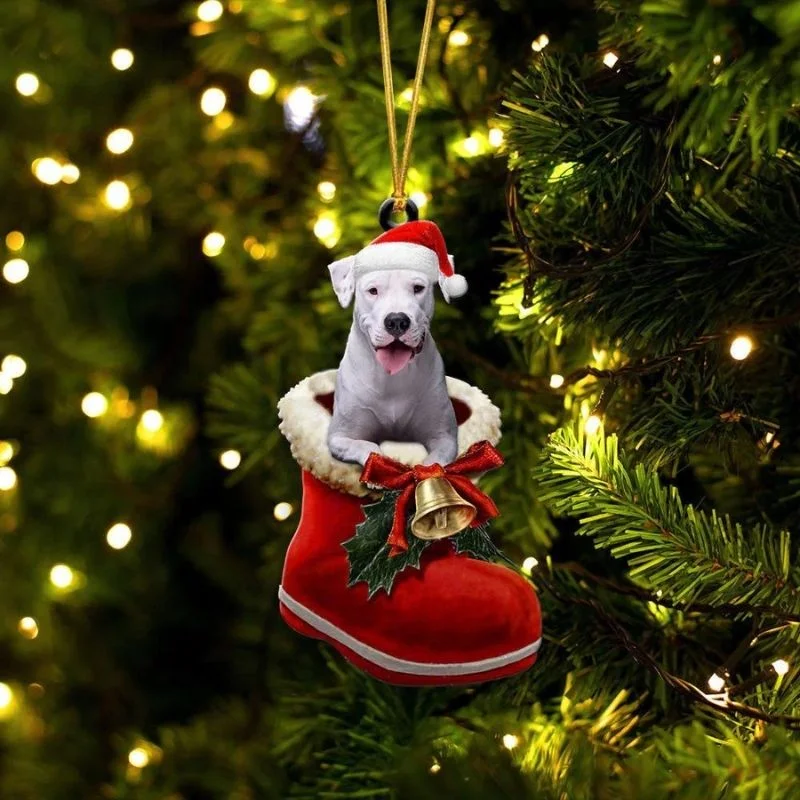 VigorDaily Dogo Argentino In Santa Boot Christmas Hanging Ornament SB100