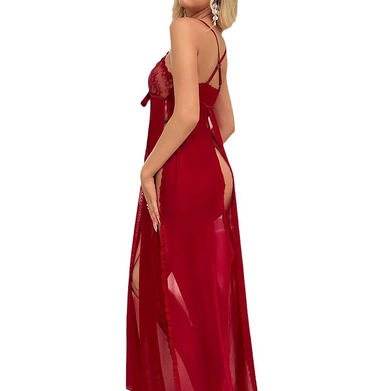 Uveng Sex Lingerie Sexy Seduction Perspective Cup Deep V-Neck Unscognitive Bra Open Bow