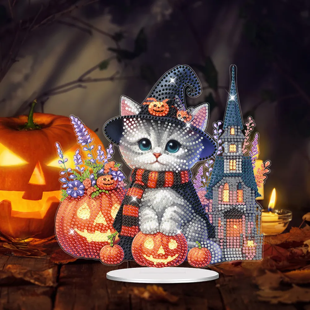 DIY Halloween Cat Acrylic Diamond Painting Desktop Decorations for Home Office Decor