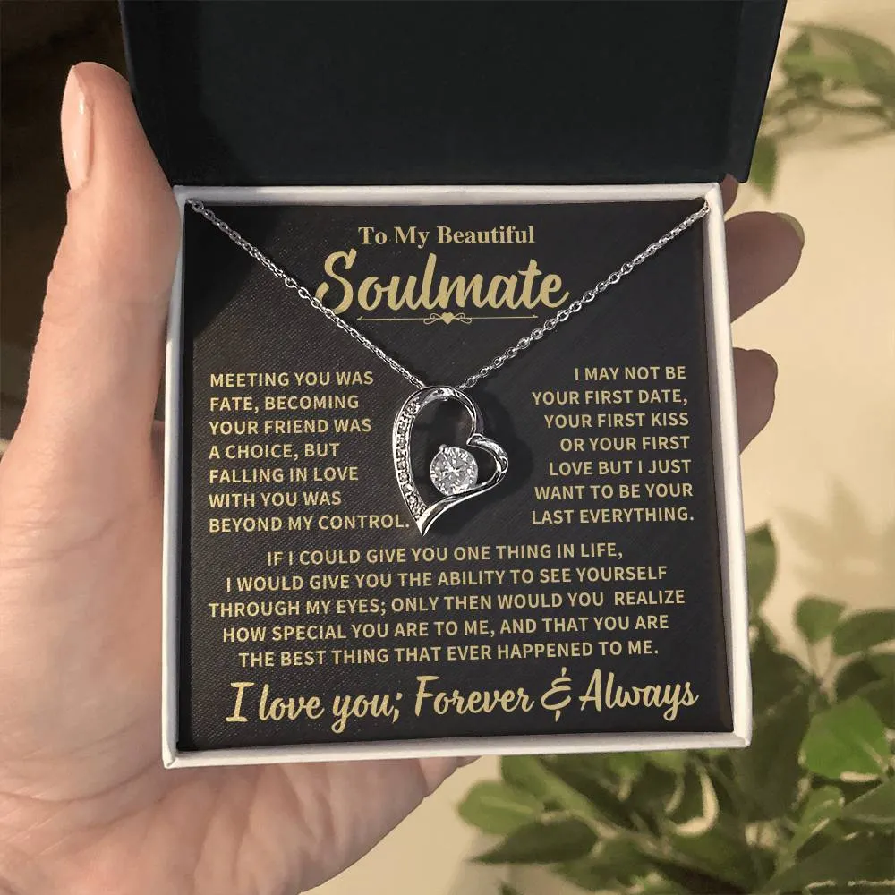 To My Beautiful Soulmate Gift, "Meeting You Was Fate" Heart Necklace