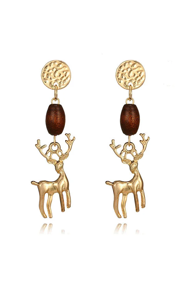 Fashion Stylish Christmas Reindeer Pendant Stud Earrings Gold-elleschic